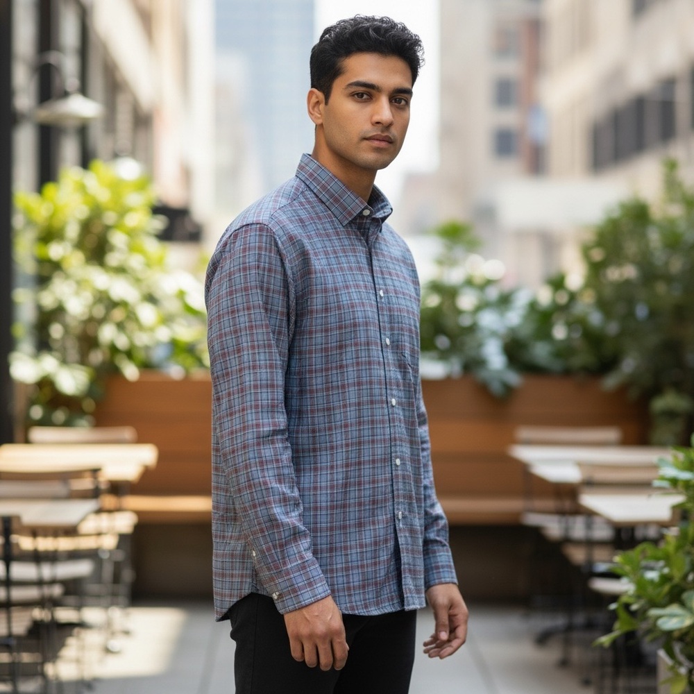 Untuckit Men's Blue Plaid Shirt. Macallan Size Xl Performance Microfiber